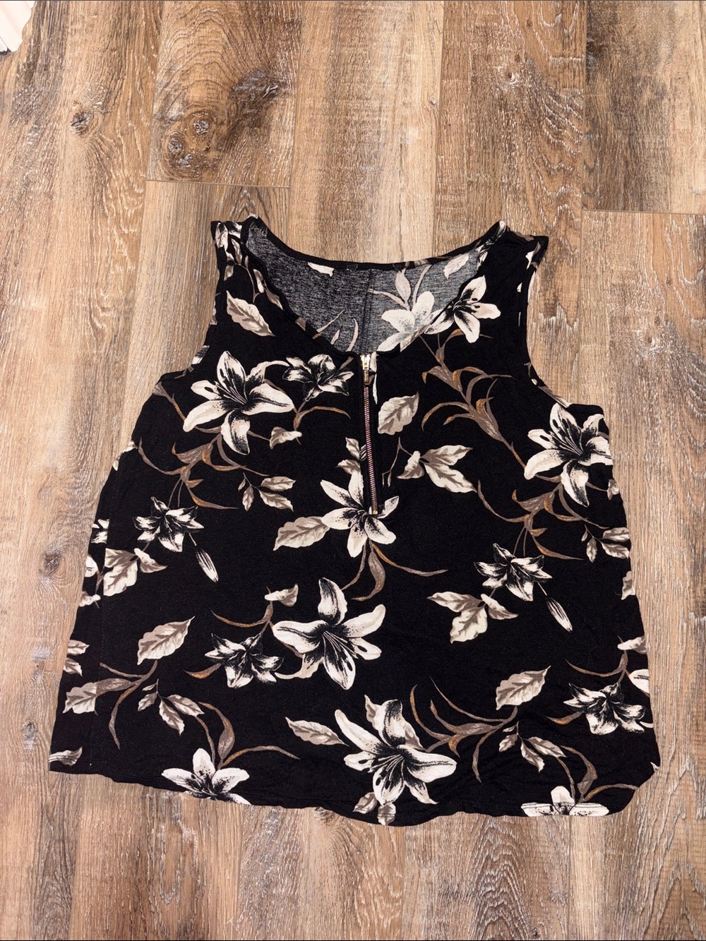 Eclipse Black Floral Tank Top with Front Zip